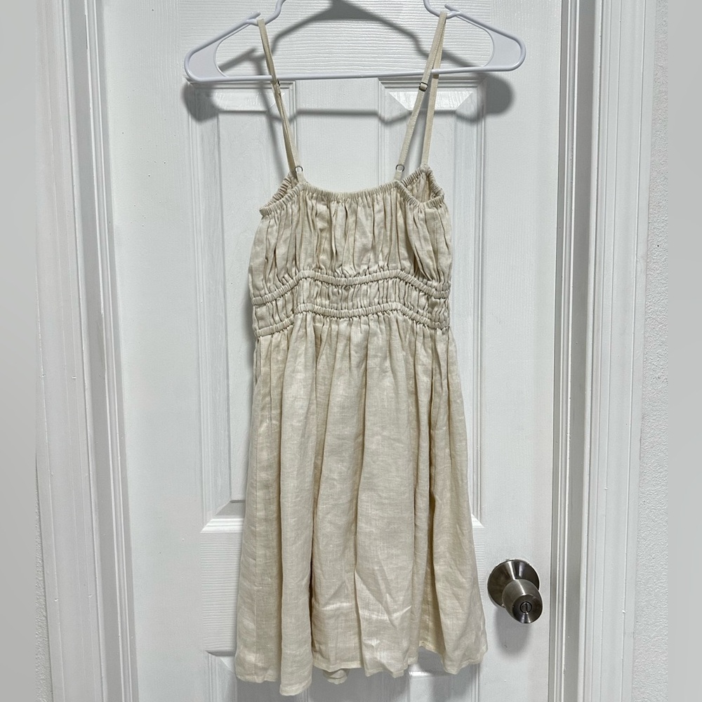 FAITHFULL THE BRAND Shivka Mini Dress in Plain Egg Shell - Picture 6 of 7